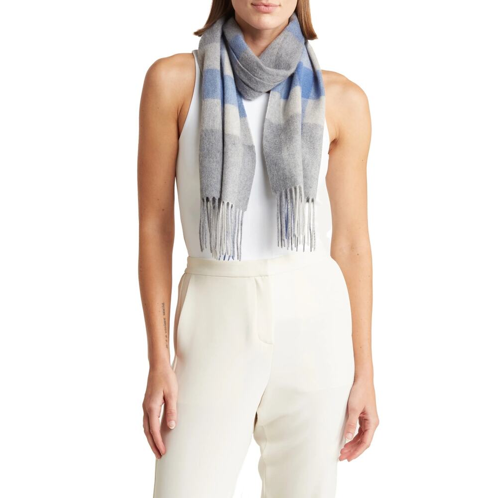 Louisa Perini 100% Cashmere Scarf in Blue/ Grey